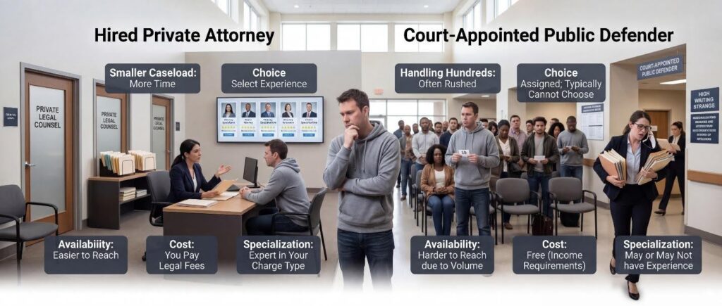 Hired Attorney vs. Public Defender