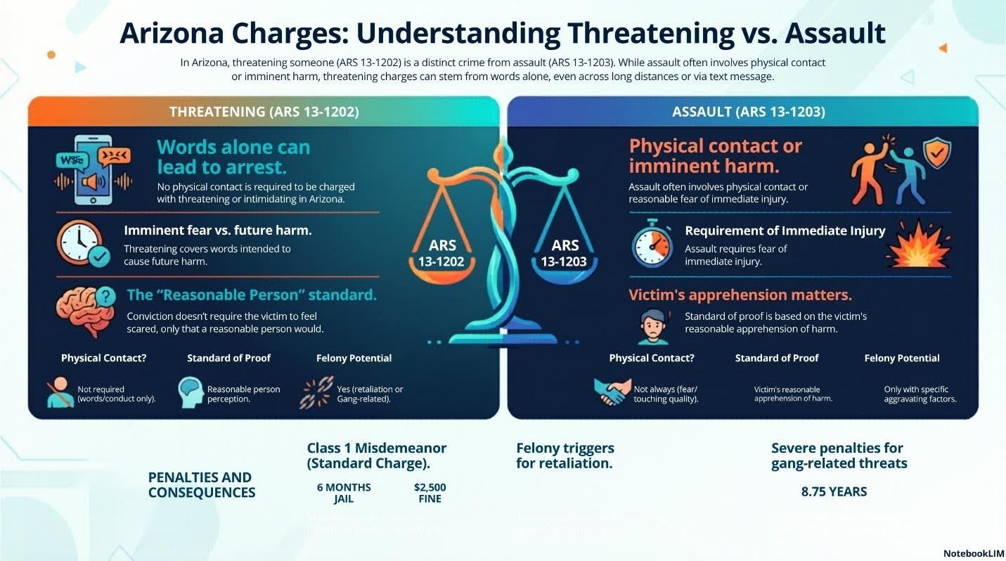 How is threatening different from assault in Arizona